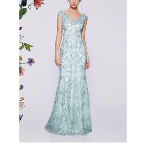 Tadashi Shoji Turquoise Beaded Evening Gown Sz 14